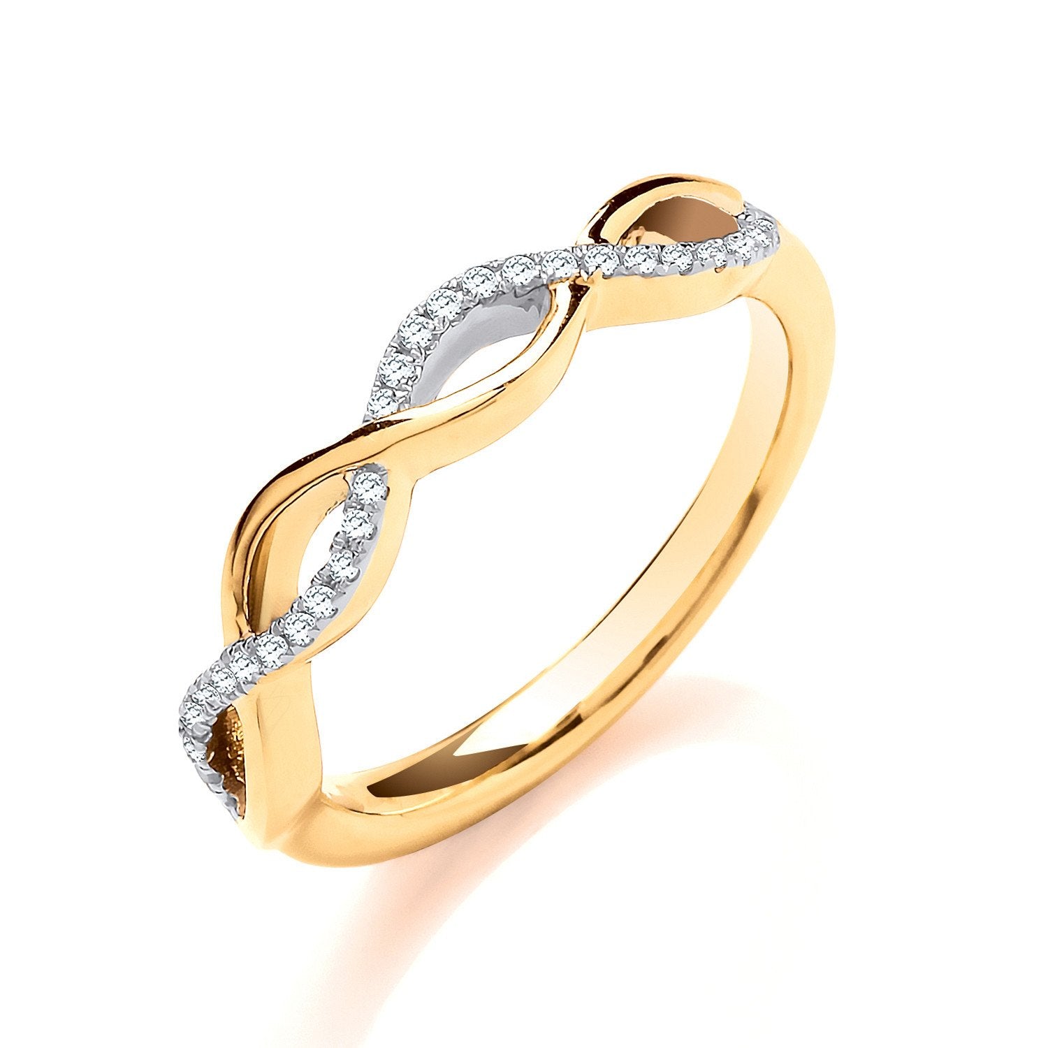 9ct Yellow Gold 0.10ctw Entwined Diamond Ring - Fine Ring - Certified Authentic - Swiss Made – Luxury Jewellery by Imp